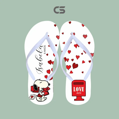 Chinelo Personalizado Aniversário Snoop Love Com Nome e Correias Coloridas
