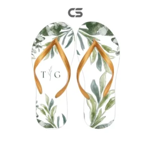 Chinelo Personalizado Casamento Iniciais Folhas Verdes