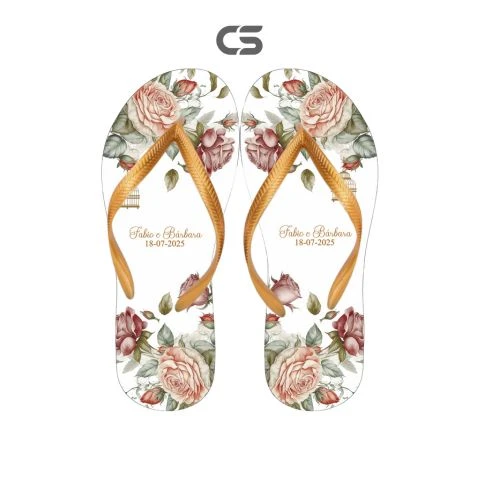Chinelo Personalizado Casamento Nomes Noivos e Rosas
