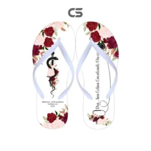 Chinelo Personalizado Medicina Flores Nome do Formando Correias Coloridas